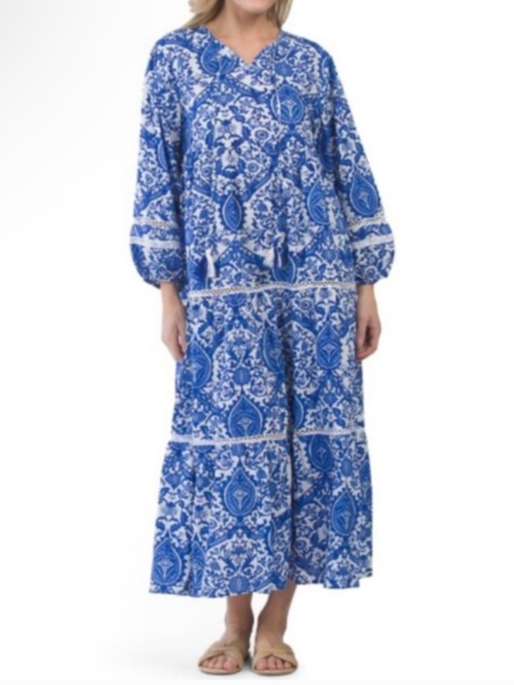 NEW DEBBIE KATZ Blue and White  cotton Patterned Maxi Medium
